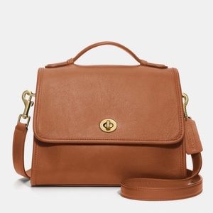Vintage Coach Leather Court Bag British Tan Brown Crossbody Satchel